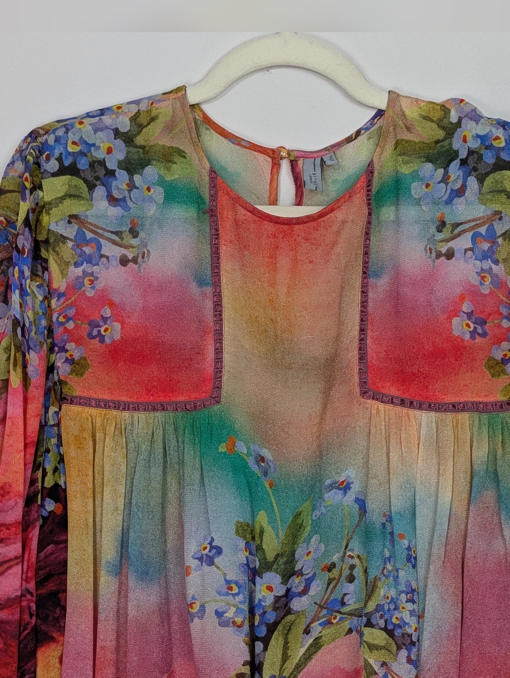 Anthropologie BL-NK Miranda Peasant Blouse XL Boho Floral Long Sleeve - Picture 8 of 15
